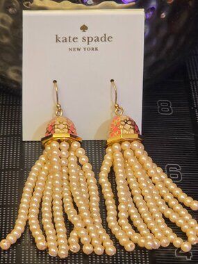 Kate Spade Rambling Roses Tassel Earrings Pink Multi Pearl Fringe Drop